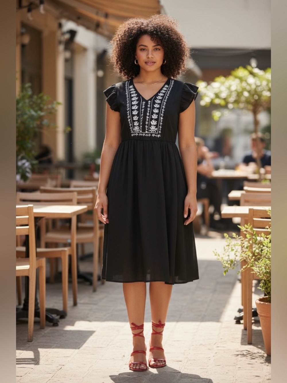 New: BloomChic Black Embroidered V-Neck Midi Dress